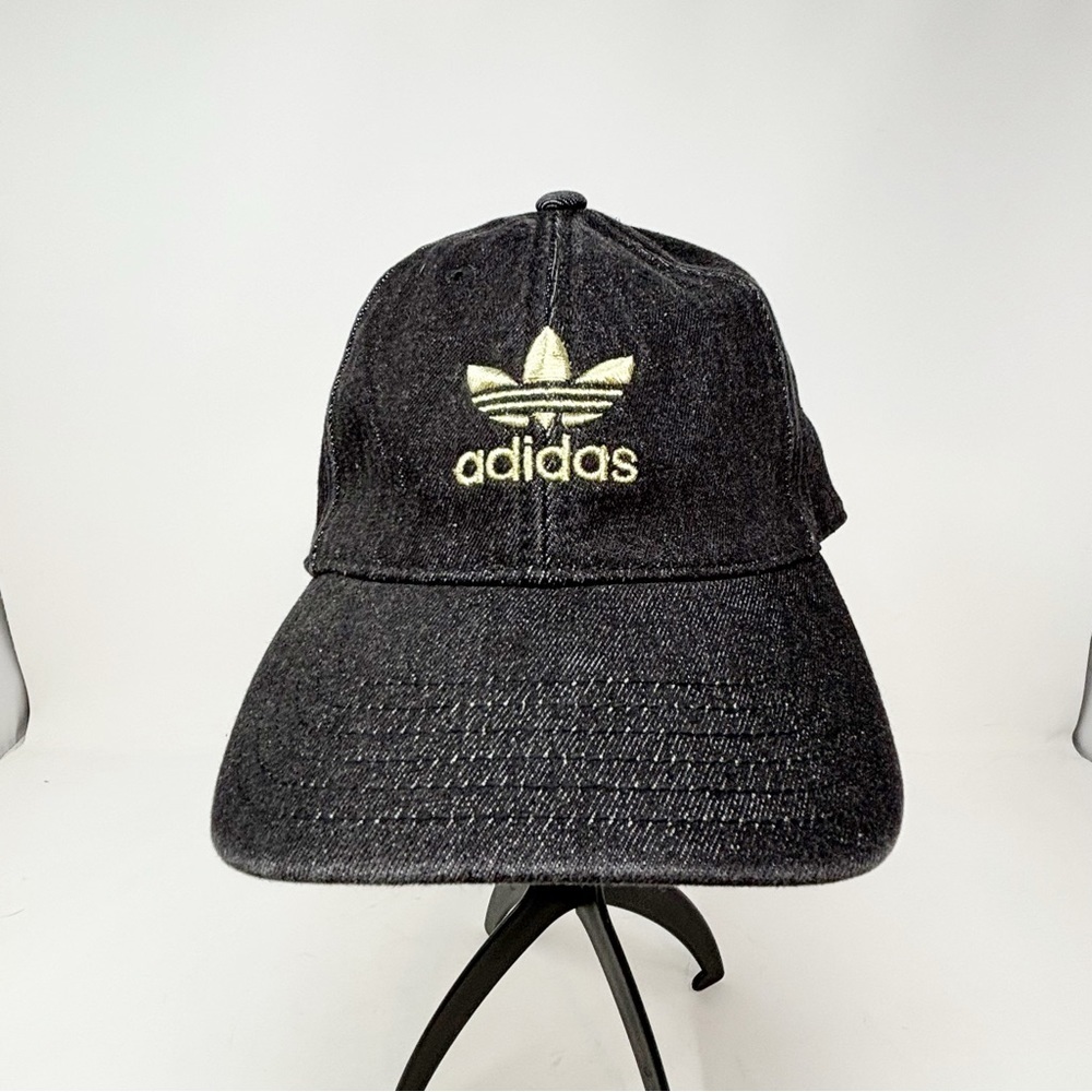 ADIDAS Women’s Black Denim Gold Trefoil Buckle Back Baseball Cap Hat One Size